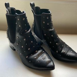 Studded Leather Ankle Cut Booties with Pointed Toe